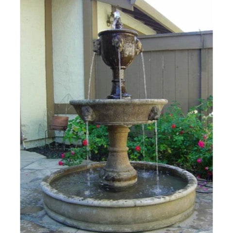 Giannini Garden Tiberina Pond Outdoor Water Fountain With Wooden Fence And Flowers In The Background
