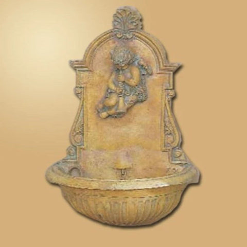 Giannini Garden Trumpet Angel Wall Fountain With Colored Gradient Background