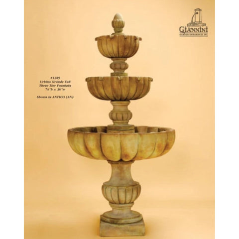 Giannini Garden Urbino Grande Tall Three Tier Fountain With Gradient Color Background And Text