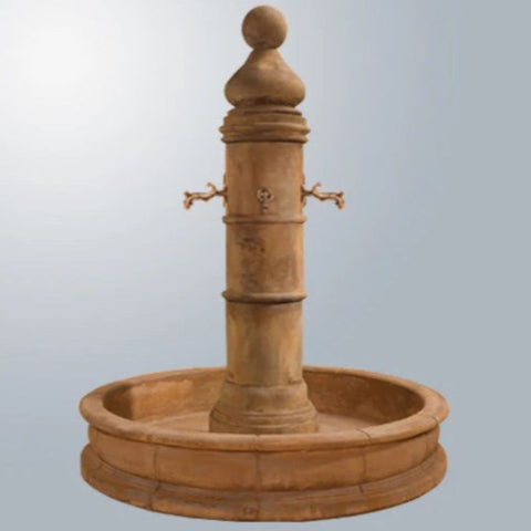 Giannini Garden Ventoux Fountain with 66Inch Round Pond For Bronze Spouts With  Gray Gradient Background