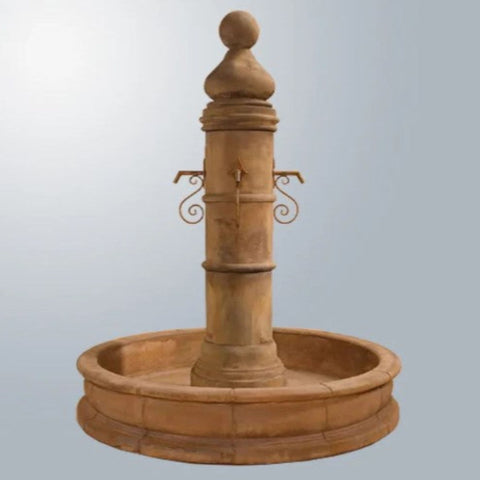Giannini Garden Ventoux Fountain with 66Inch Round Pond For Rustic Iron Spouts With  Gray Gradient Background