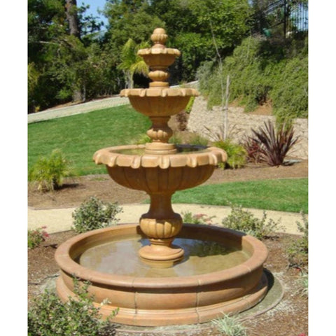 Giannini Garden Versailles Garden Pond Fountain With Landscaped Garden Beds And Stone Wall Background