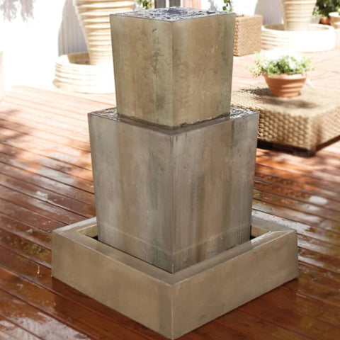 Gist Double Obtuse Garden Water Fountain With Rattan Center Table And Plater In The Background
