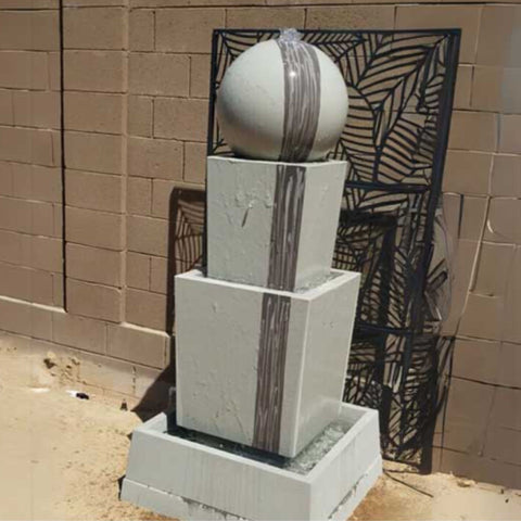 Gist Double Obtuse With Ball Garden Water Fountain With Streak And Brown Wall Background