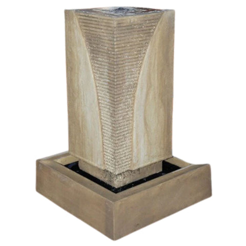 Gist Ribbed Monolith Garden Water Fountain With White Background