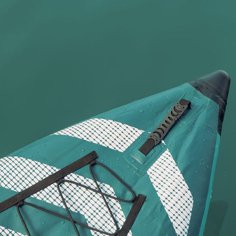 Hybris 410 Kayak Close-up Of Bungee Cord, Handle And Nose Tip While Resting On Water