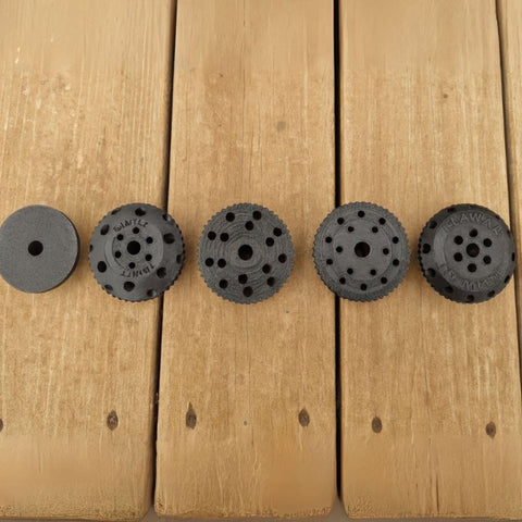 Hydro Torque Series Fountain Wooden Surface Displaying Different Fountain Nozzles