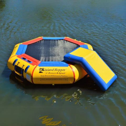 Island 10 Bounce and Splash Water Park Floating In Calm Water