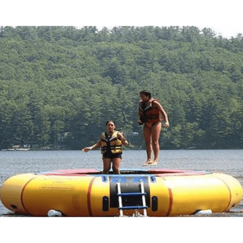 Island 15 Classic Water Trampoline With Two Kids Enjoying Jumping With Greenery Background