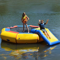 Thumbnail for Island Hopper 10 Bounce and Splash Water Park w Slide With A Boy Sliding While Raising His Hands And A Girl Standing