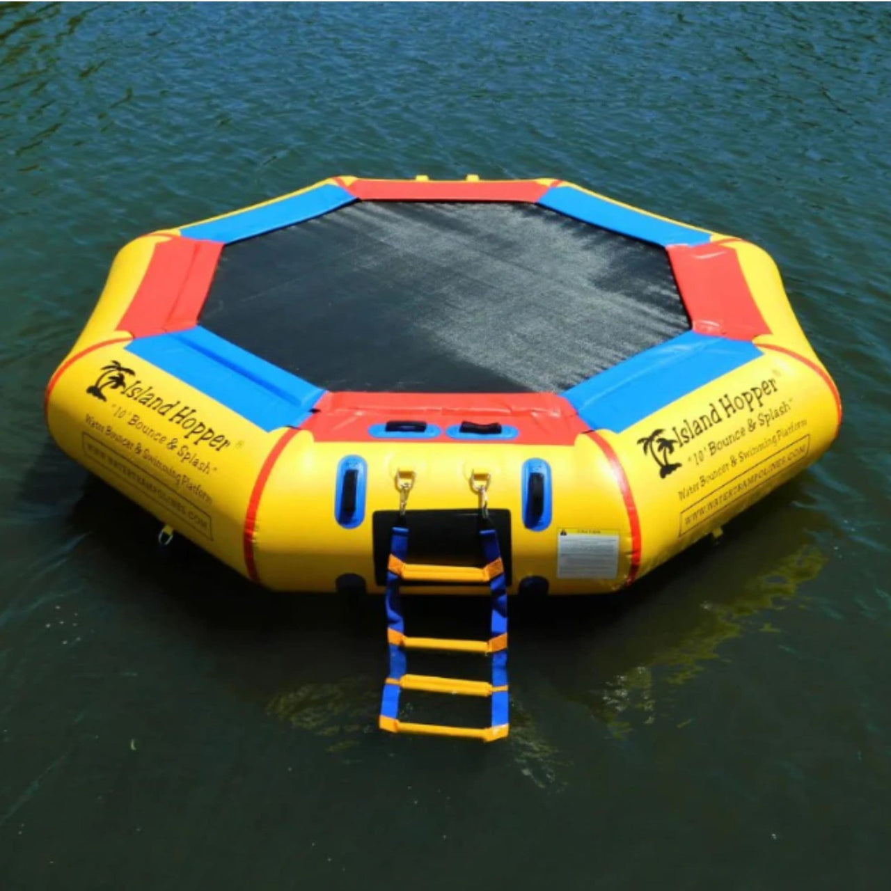 Island Hopper 10 Bounce n Splash Water Bouncer Front View Floating On Calm Water
