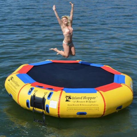 Island Hopper 13 Bounce n Splash Water Bouncer With A Woman Jumping And Raise Her Hands