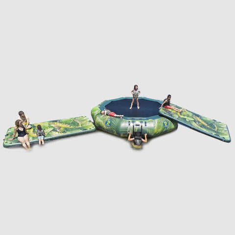 Island Hopper 15 Inflatable Water Bouncer  With A Family Relaxing And Playing On Floating Water Mat