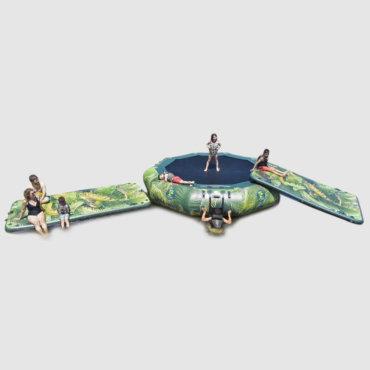 Island Hopper 15 Inflatable Water Bouncer  With A Family Relaxing And Playing On Floating Water Mat