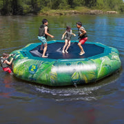 Island Hopper 15 Lakeside Water Bouncer With Four Kids Having Fun On Calm Lake Water