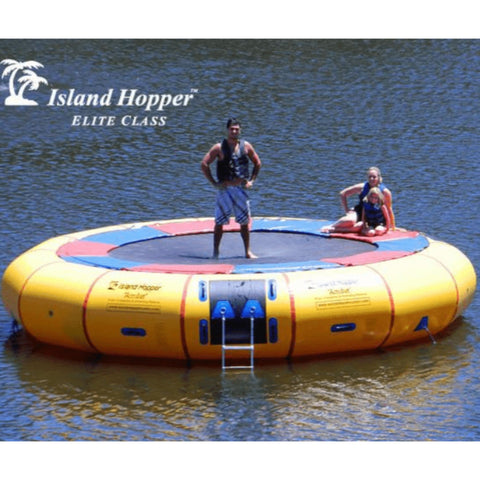 Island Hopper 20 Acrobat Water Trampoline Father Standing While Mother and Kid Sitting