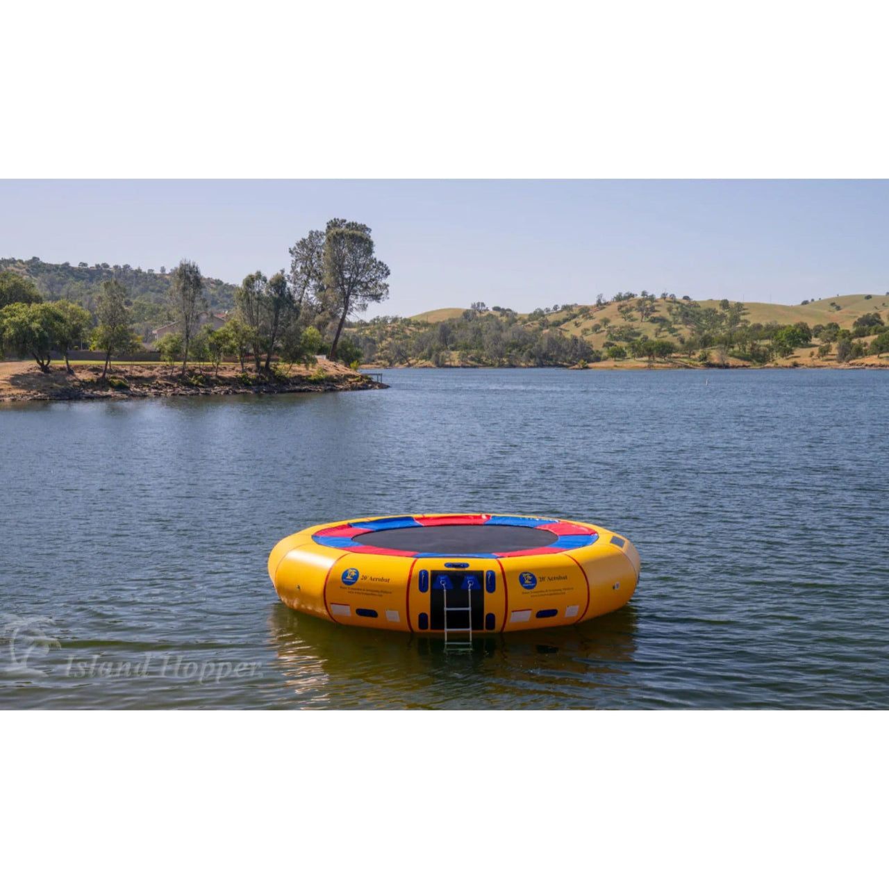 Island Hopper 20 Acrobat Water Trampoline Floating In Calm Water With Scenic View