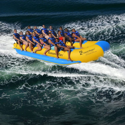 Island Hopper Elite Class Banana Buss 14 Person Banana Boat With Kids Having Fun Banana Boating On The Waves