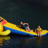 Thumbnail for Island Hopper Gator 15 Water Park  With Kids Sitting On Gator Tail Slides In Calm Water