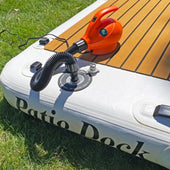 Island Hopper Power Egg Inflator Close-Up View Connected To Inflatable Patio Dock
