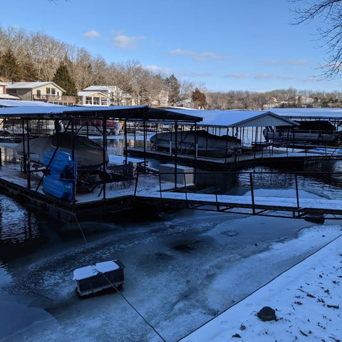 J2 Outdoors Ice Ripper Dock De-Icer 1 HP - In action on dock with ice