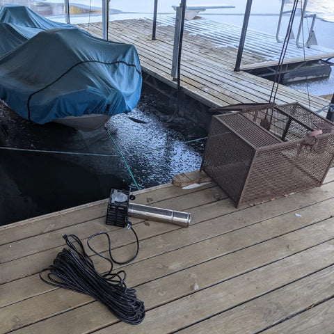 J2 Outdoors Ice Ripper Dock De-Icer 1 HP - Unit View on dock