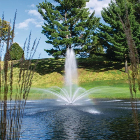 Kasco Madrone Premium Fountain Nozzle On Clam Waters With Mountainous View And Green Trees