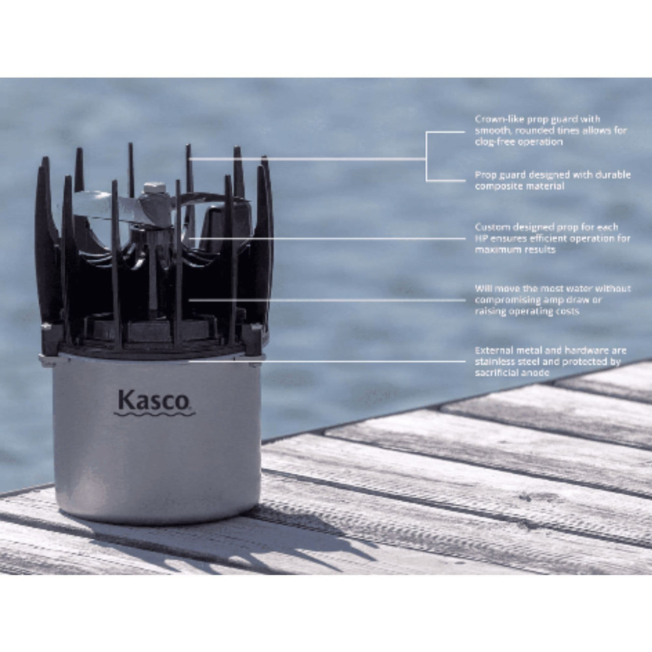 Kasco Marine Aquaticlear With Wooden Dock And Blue Water Background