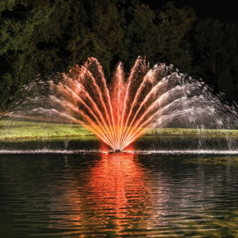 Kasco Marine Fern Premium Fountain Nozzle Scenic Landscape View With Water Reflections On A Calm Lake At Night