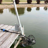 Kasco Marine Industrial Mount Side-Mounted On A Wooden Dock Above Calm Water