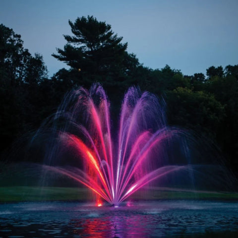 Kasco Mighty Oak Premium Fountain Nozzle Landscape Wide View At Night With Water Reflections