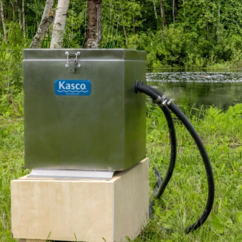Kasco Small Pond Aeration System Surrounded By A Lush Green Landscape