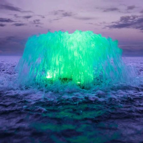 Kasco Surface Aerator With Green Lights On The Water