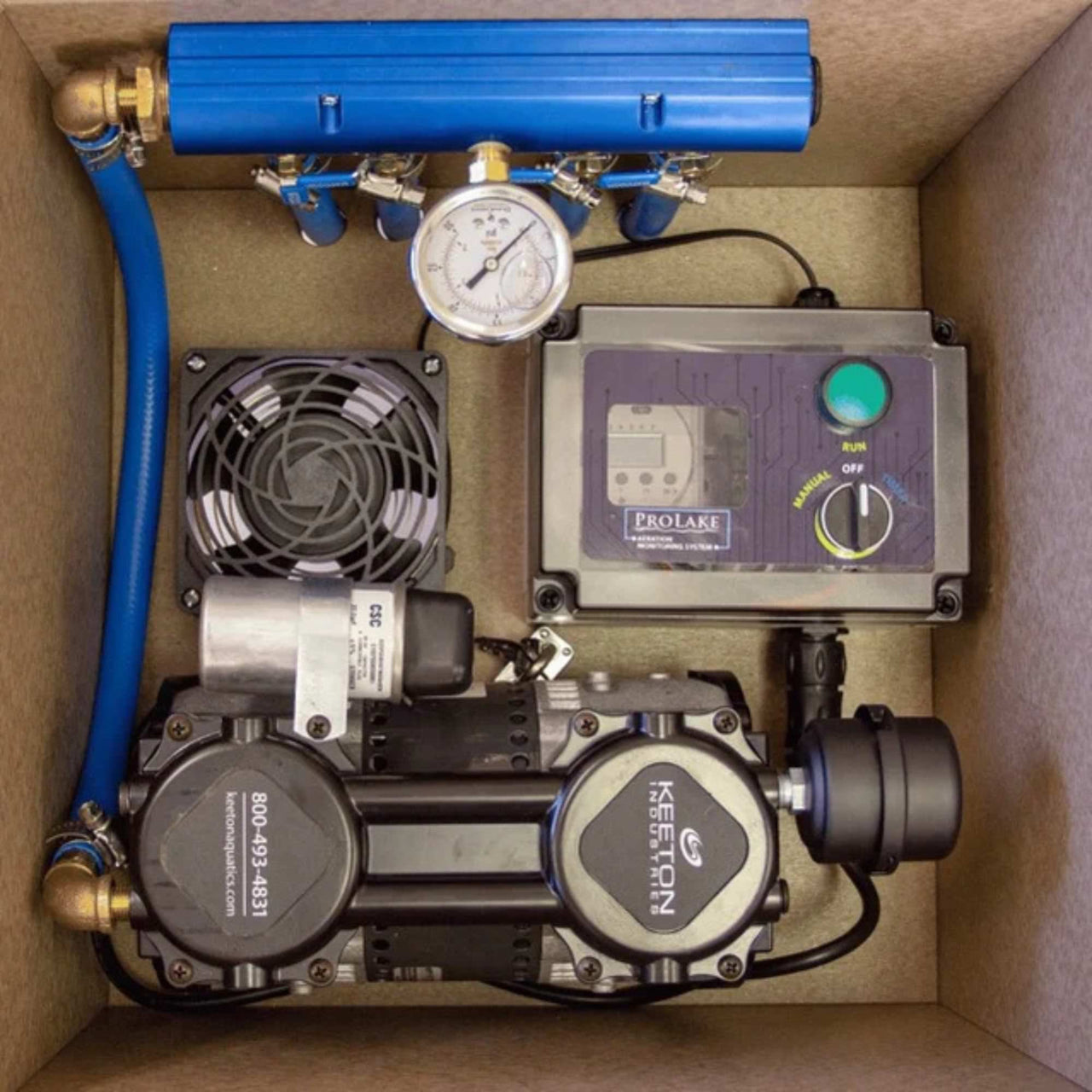 Keeton Prolake 1.1 Diffused Pond Aerator Cabinet Internal Top View