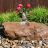 Thumbnail for Large Bird Bath Boulder Stone Fountain Surrounded By Bright Ornamental Grass And Flowers And Wooden Fence