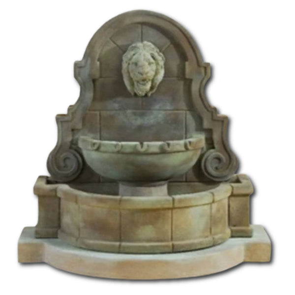 Liguria Lion Wall Fountain With Step With Plain White Background