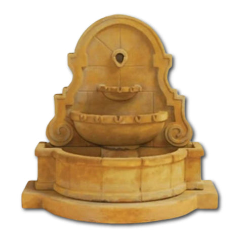 Liguria Wall Water Fountain with Step and Concrete Spout With Plain White Background