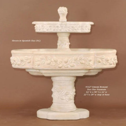 Limoni Romani Two‑tier Outdoor Garden Water Fountain With Lemon Motif With Details Written 