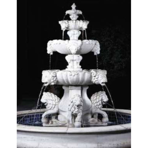 Lion Outdoor Fountain with Lion Pedestal and Plumbed Bowl - Extra Large With Black Background