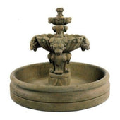 Lion Tiered Garden Fountain With 46 Inch Basin With Plain White Background