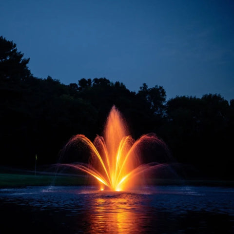 Mahogany Premium Fountain Nozzle With Water Reflections On A Calm Lake