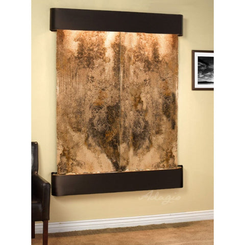 Majestic River Large Wall Fountain Magnifico Travertine-Blackened Copper-Rounded