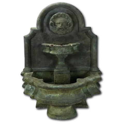 Mascaron Wall Outdoor Water Fountain With Mascaron Face With Plain White Background