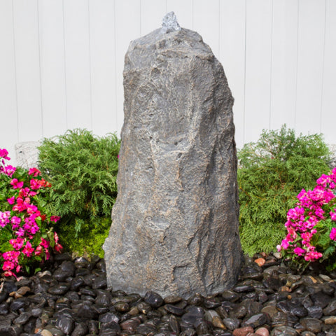 Matterhorn Outdoor Stone Fountain Large With White Wall And Plants Background
