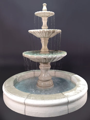 Monaco Three Tier Fountain with Fiore Pond, Gray