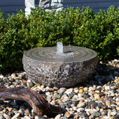 Natural Stone Bowl with Swirl Fountain - Singles With Small Trees Behind