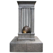 Old World Curtain Rain Outdoor Water Fountain Tall with Sphere With Plain White Background