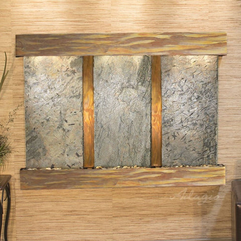 Olympus Falls Wall Mounted Fountain With Artificial Flower-Green Slate-Rustic Copper-Squared