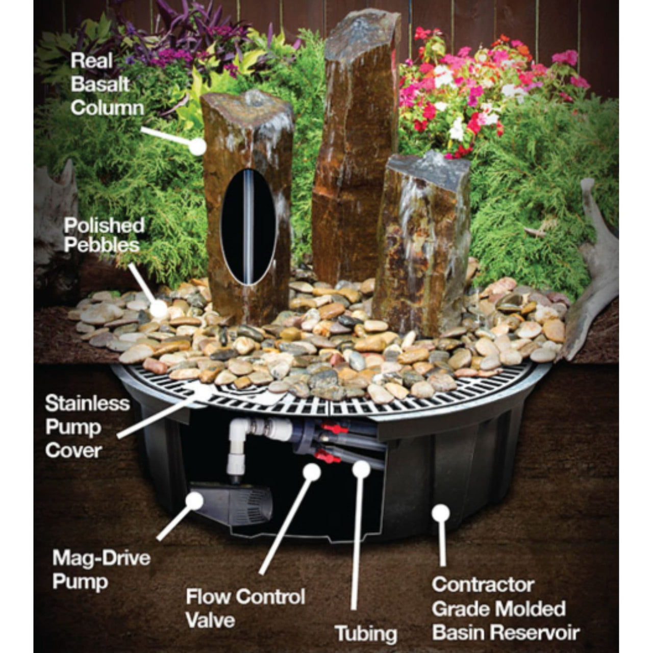 One Side Polished Basalt Stone Fountain Three Tower Diagram