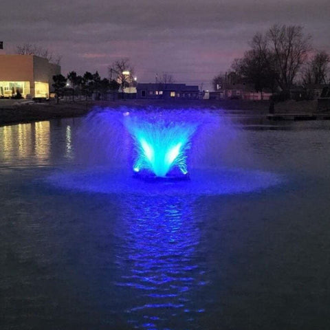Outdoor Water Solutions 1/2 HP Aerify Electric Pond Aerator Fountain With Blue Lights On The Water